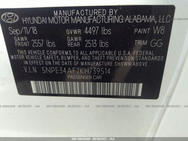 Photo 8 VIN: 5NPE34AF2KH739514 - HYUNDAI SONATA 