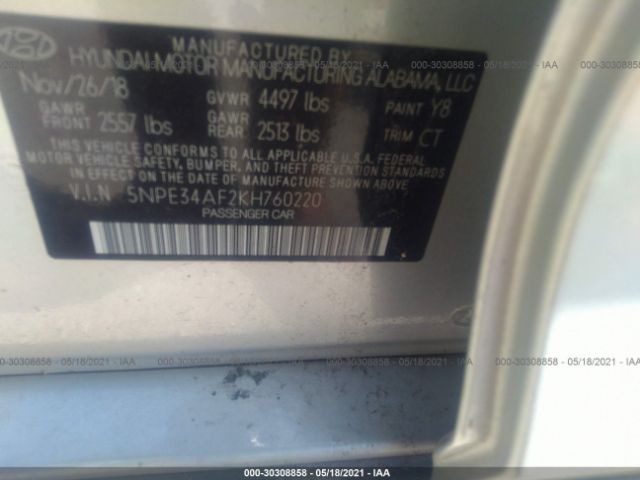 Photo 8 VIN: 5NPE34AF2KH760220 - HYUNDAI SONATA 