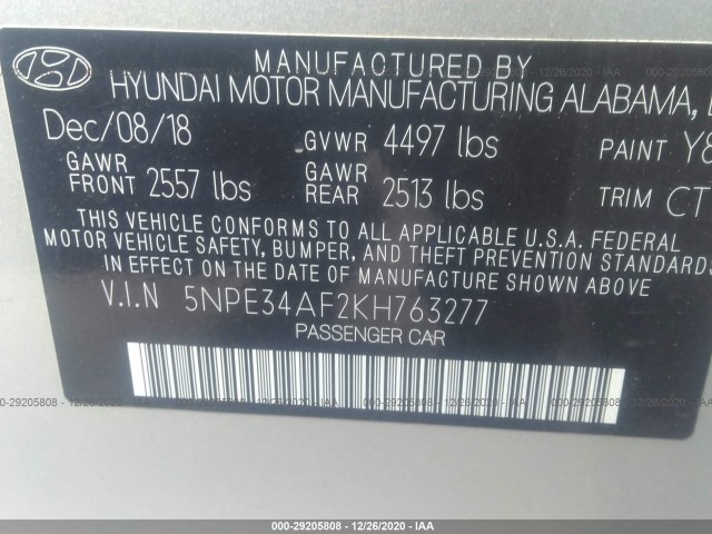 Photo 8 VIN: 5NPE34AF2KH763277 - HYUNDAI SONATA 