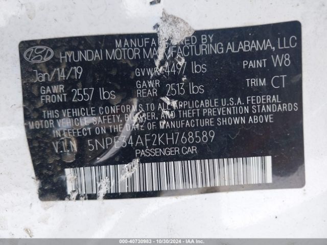 Photo 8 VIN: 5NPE34AF2KH768589 - HYUNDAI SONATA 