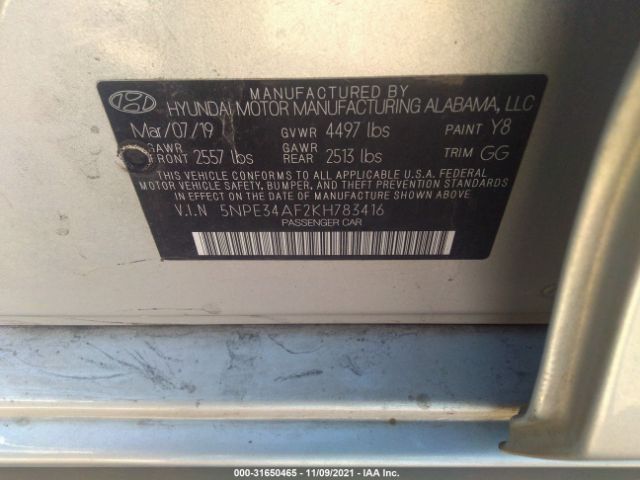 Photo 8 VIN: 5NPE34AF2KH783416 - HYUNDAI SONATA 