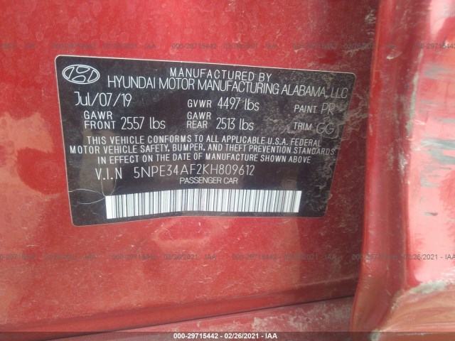 Photo 8 VIN: 5NPE34AF2KH809612 - HYUNDAI SONATA 