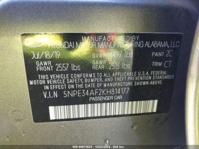 Photo 8 VIN: 5NPE34AF2KH814177 - HYUNDAI SONATA 