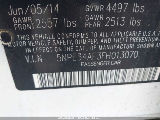 Photo 8 VIN: 5NPE34AF3FH013070 - HYUNDAI SONATA 