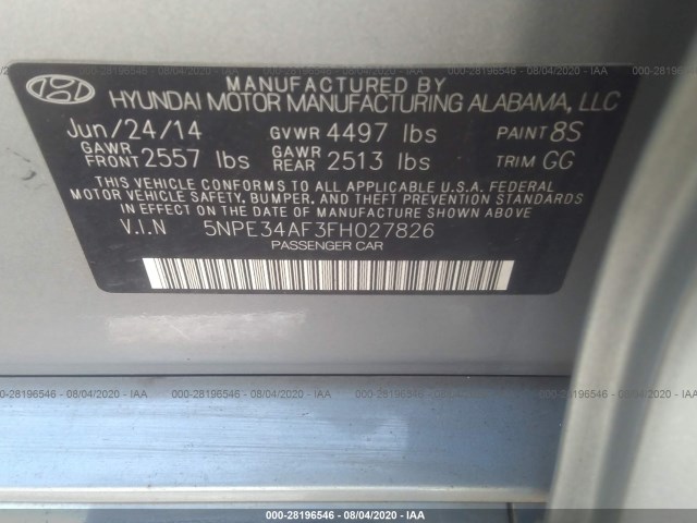 Photo 8 VIN: 5NPE34AF3FH027826 - HYUNDAI SONATA 