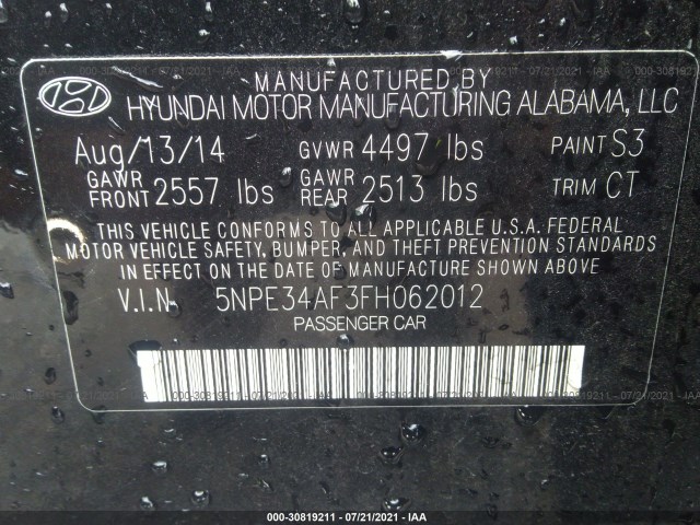 Photo 8 VIN: 5NPE34AF3FH062012 - HYUNDAI SONATA 