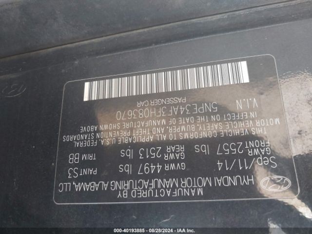 Photo 8 VIN: 5NPE34AF3FH083670 - HYUNDAI SONATA 