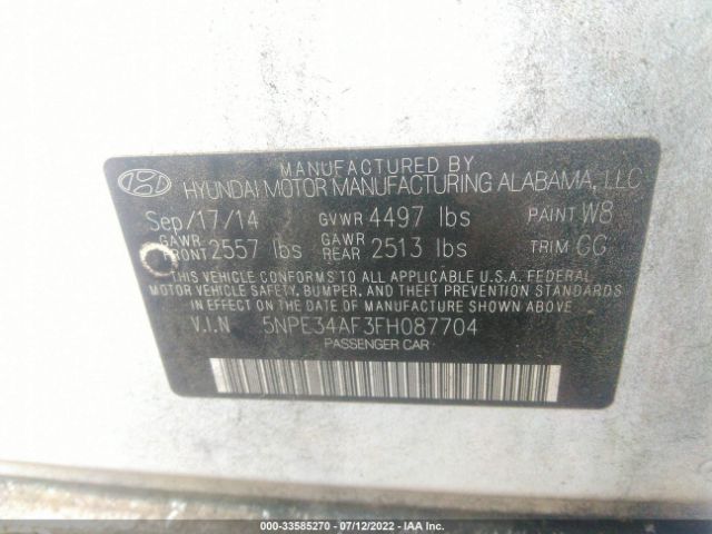 Photo 8 VIN: 5NPE34AF3FH087704 - HYUNDAI SONATA 