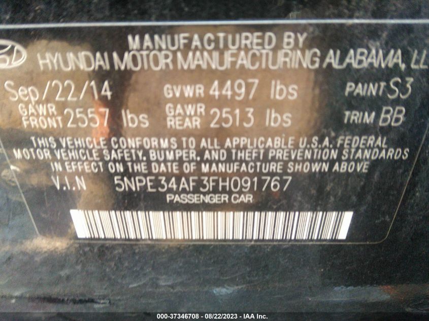 Photo 8 VIN: 5NPE34AF3FH091767 - HYUNDAI SONATA 