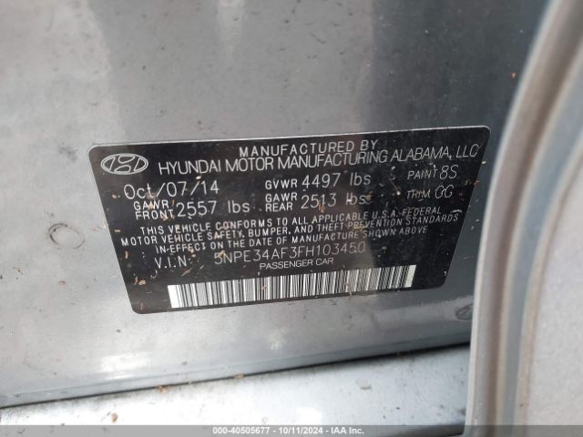 Photo 8 VIN: 5NPE34AF3FH103450 - HYUNDAI SONATA 