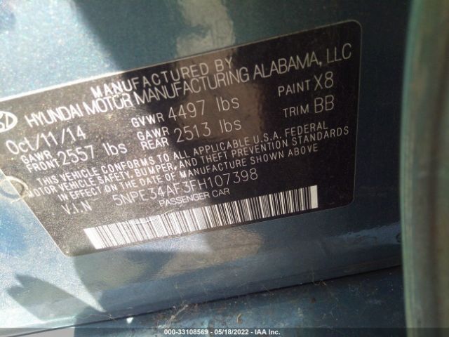 Photo 8 VIN: 5NPE34AF3FH107398 - HYUNDAI SONATA 