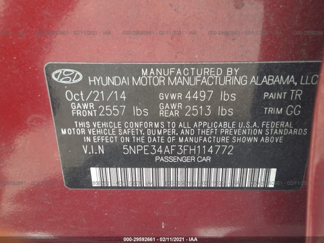 Photo 8 VIN: 5NPE34AF3FH114772 - HYUNDAI SONATA 