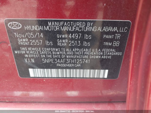 Photo 8 VIN: 5NPE34AF3FH125741 - HYUNDAI SONATA 