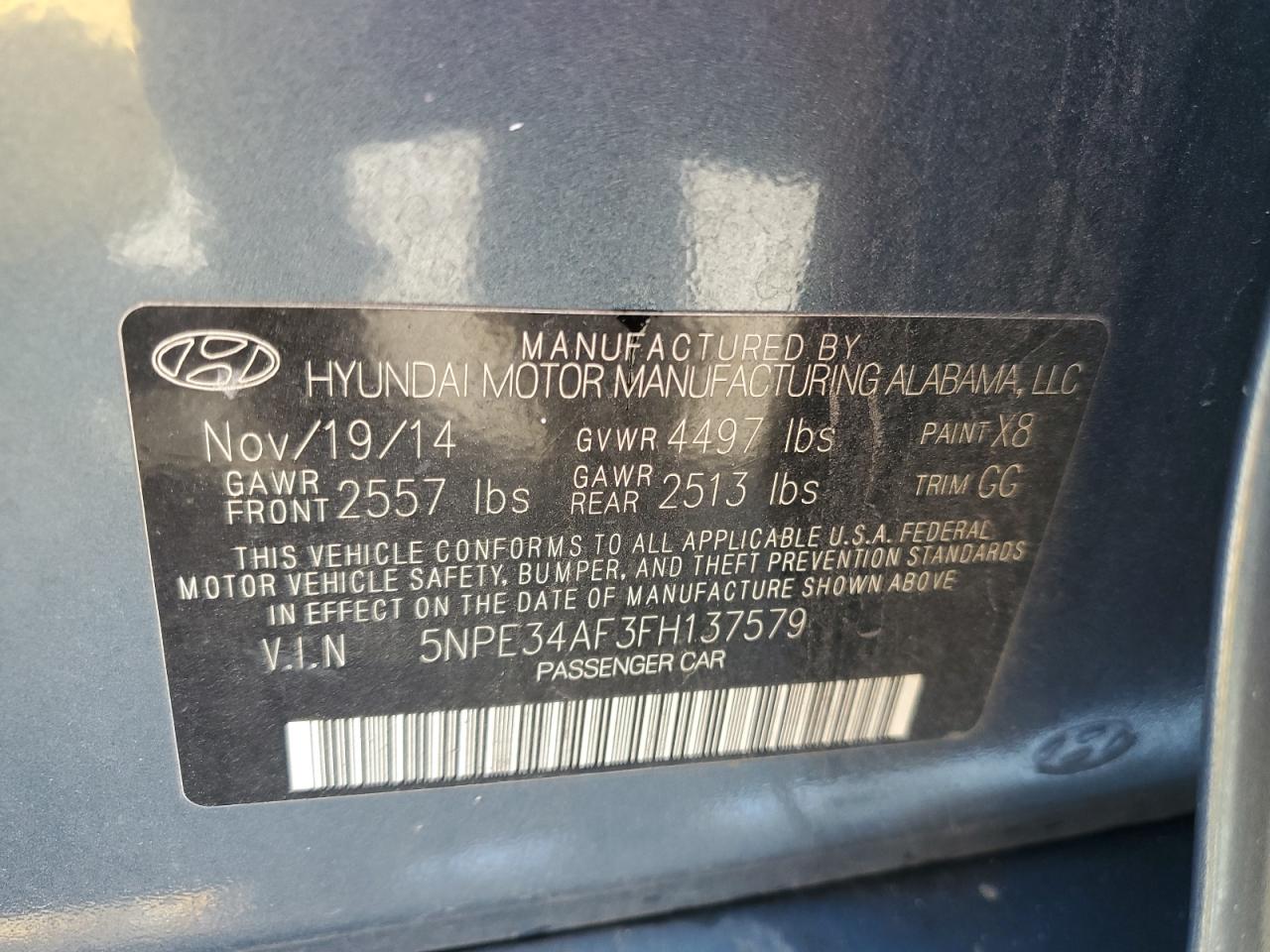 Photo 11 VIN: 5NPE34AF3FH137579 - HYUNDAI SONATA 