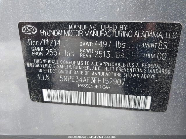 Photo 8 VIN: 5NPE34AF3FH152907 - HYUNDAI SONATA 