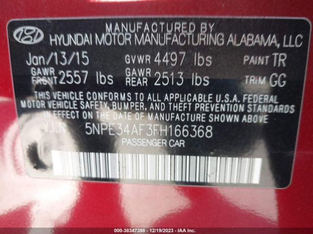 Photo 8 VIN: 5NPE34AF3FH166368 - HYUNDAI SONATA 