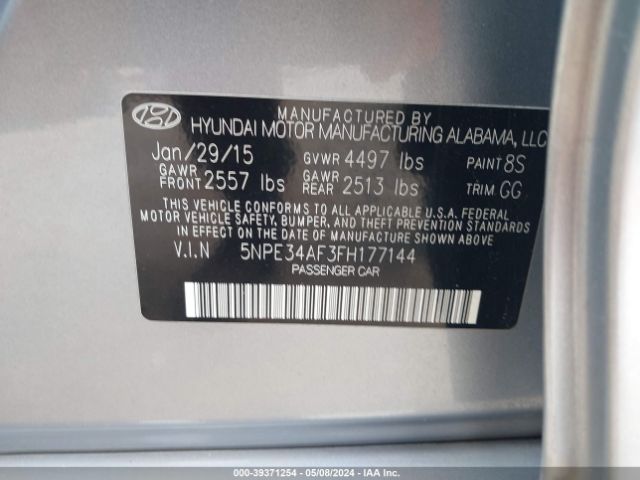 Photo 8 VIN: 5NPE34AF3FH177144 - HYUNDAI SONATA 