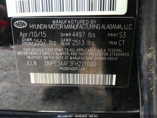 Photo 8 VIN: 5NPE34AF3FH221000 - HYUNDAI SONATA 