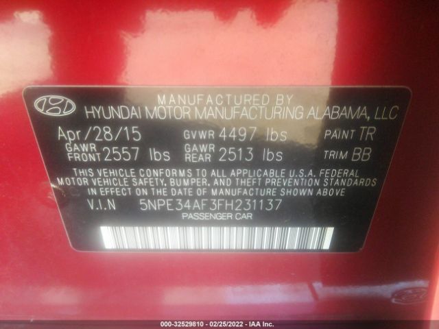 Photo 8 VIN: 5NPE34AF3FH231137 - HYUNDAI SONATA 