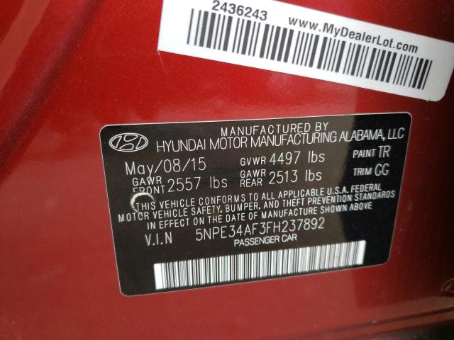 Photo 12 VIN: 5NPE34AF3FH237892 - HYUNDAI SONATA 