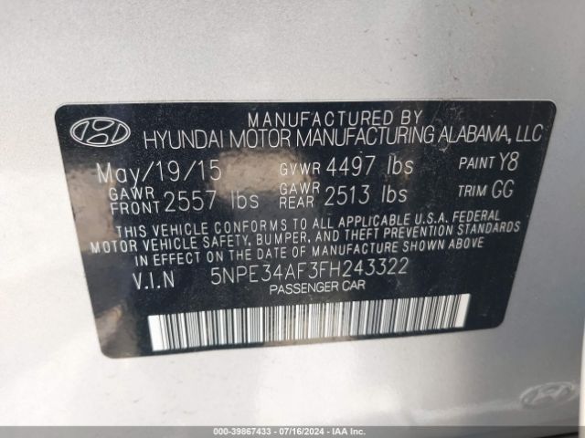 Photo 8 VIN: 5NPE34AF3FH243322 - HYUNDAI SONATA 