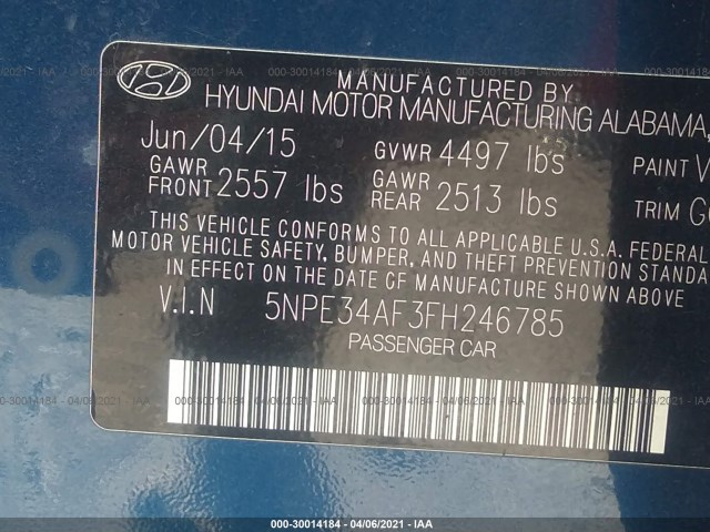 Photo 8 VIN: 5NPE34AF3FH246785 - HYUNDAI SONATA 