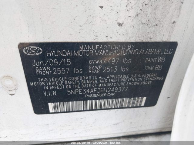 Photo 8 VIN: 5NPE34AF3FH249377 - HYUNDAI SONATA 