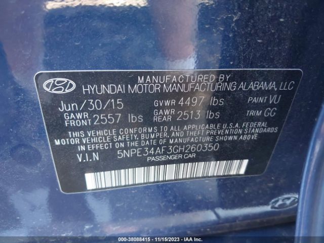 Photo 8 VIN: 5NPE34AF3GH260350 - HYUNDAI SONATA 