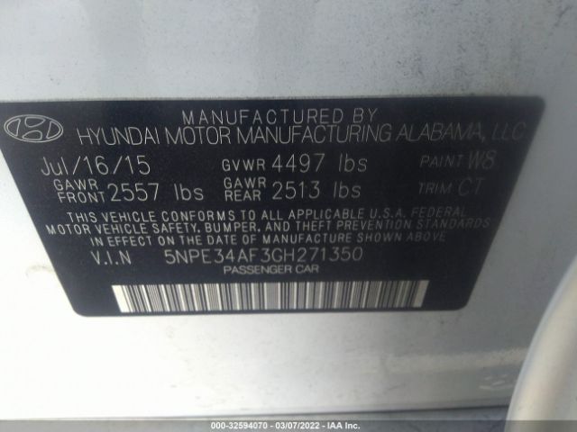 Photo 8 VIN: 5NPE34AF3GH271350 - HYUNDAI SONATA 