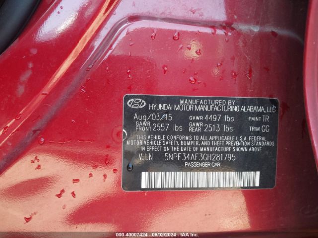 Photo 8 VIN: 5NPE34AF3GH281795 - HYUNDAI SONATA 