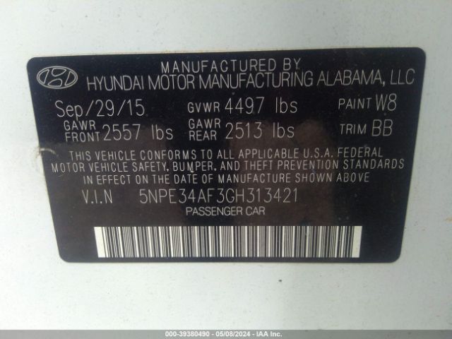 Photo 8 VIN: 5NPE34AF3GH313421 - HYUNDAI SONATA 