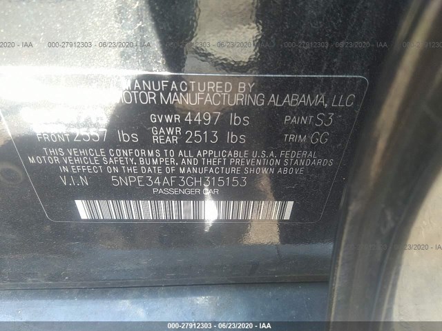 Photo 8 VIN: 5NPE34AF3GH315153 - HYUNDAI SONATA 