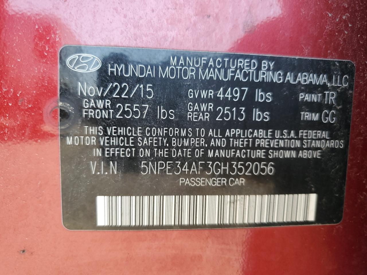 Photo 11 VIN: 5NPE34AF3GH352056 - HYUNDAI SONATA 