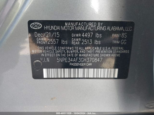 Photo 8 VIN: 5NPE34AF3GH370847 - HYUNDAI SONATA 