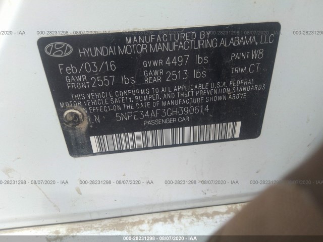 Photo 8 VIN: 5NPE34AF3GH390614 - HYUNDAI SONATA 