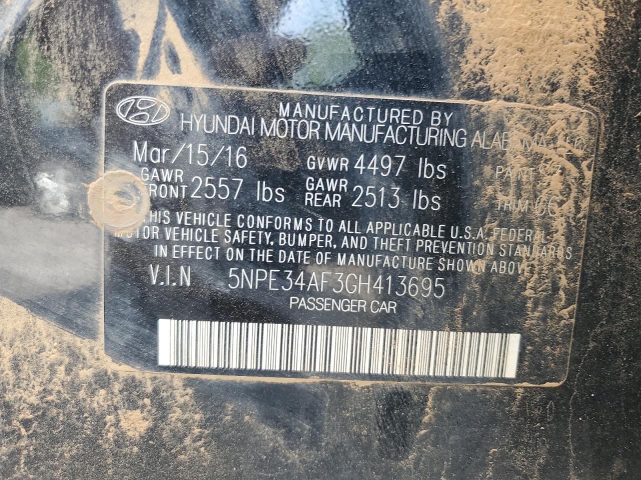 Photo 11 VIN: 5NPE34AF3GH413695 - HYUNDAI SONATA 