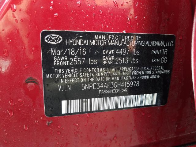 Photo 9 VIN: 5NPE34AF3GH415978 - HYUNDAI SONATA SPO 