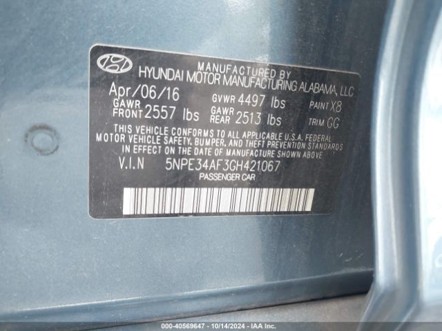 Photo 8 VIN: 5NPE34AF3GH421067 - HYUNDAI SONATA 