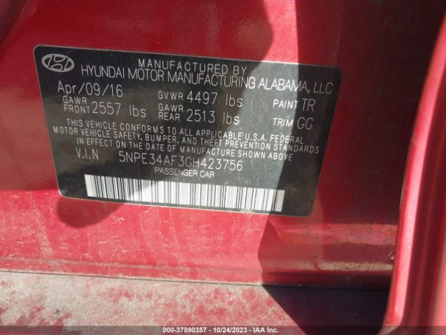 Photo 8 VIN: 5NPE34AF3GH423756 - HYUNDAI SONATA 