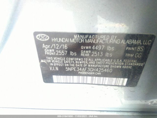 Photo 8 VIN: 5NPE34AF3GH425460 - HYUNDAI SONATA 