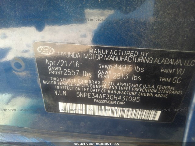 Photo 8 VIN: 5NPE34AF3GH431095 - HYUNDAI SONATA 