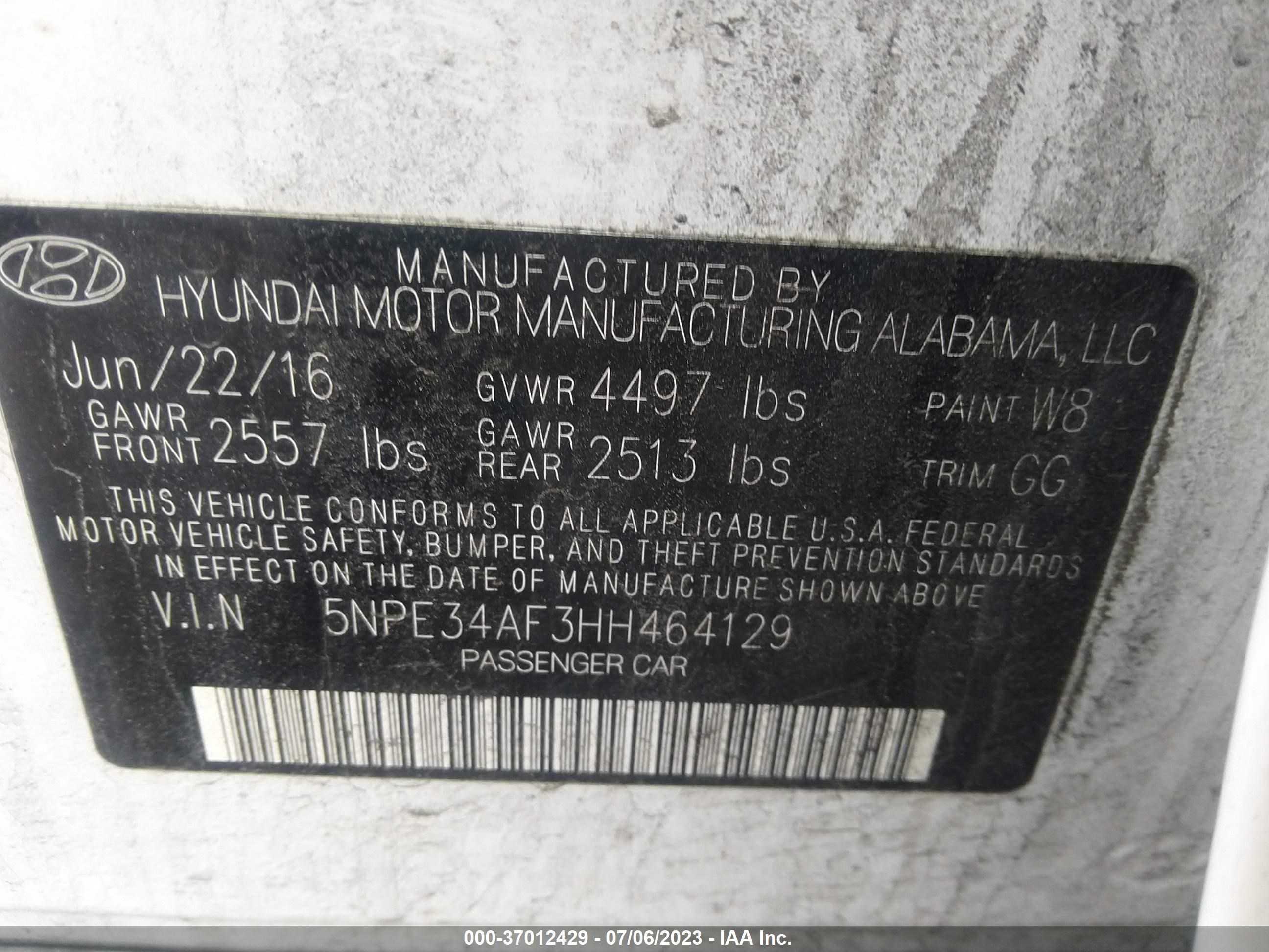 Photo 8 VIN: 5NPE34AF3HH464129 - HYUNDAI SONATA 