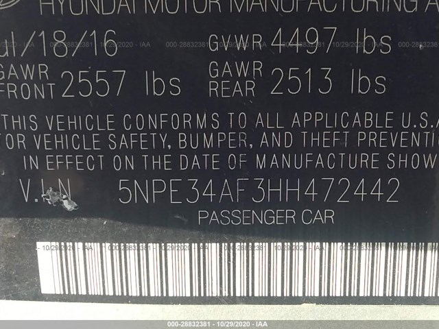 Photo 8 VIN: 5NPE34AF3HH472442 - HYUNDAI SONATA 