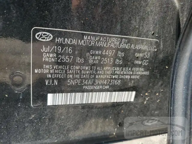 Photo 11 VIN: 5NPE34AF3HH473168 - HYUNDAI SONATA 