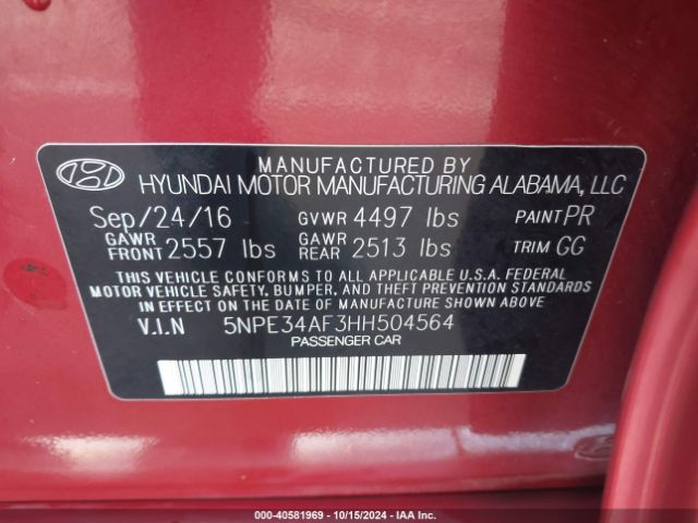 Photo 8 VIN: 5NPE34AF3HH504564 - HYUNDAI SONATA 