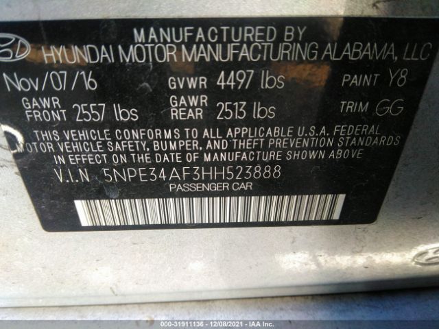 Photo 8 VIN: 5NPE34AF3HH523888 - HYUNDAI SONATA 