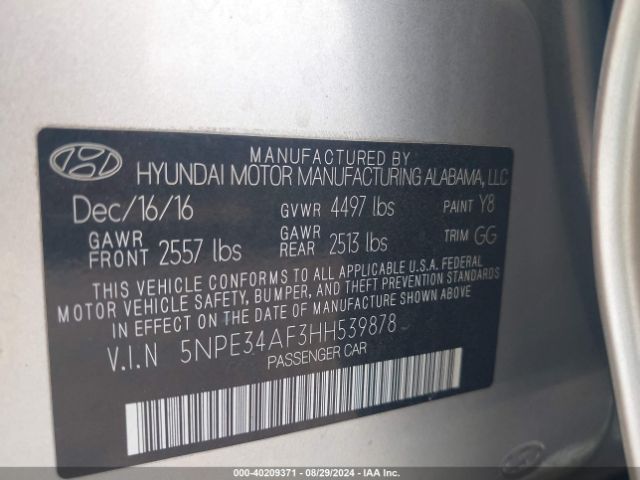 Photo 8 VIN: 5NPE34AF3HH539878 - HYUNDAI SONATA 