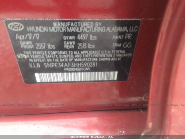 Photo 8 VIN: 5NPE34AF3HH590281 - HYUNDAI SONATA 