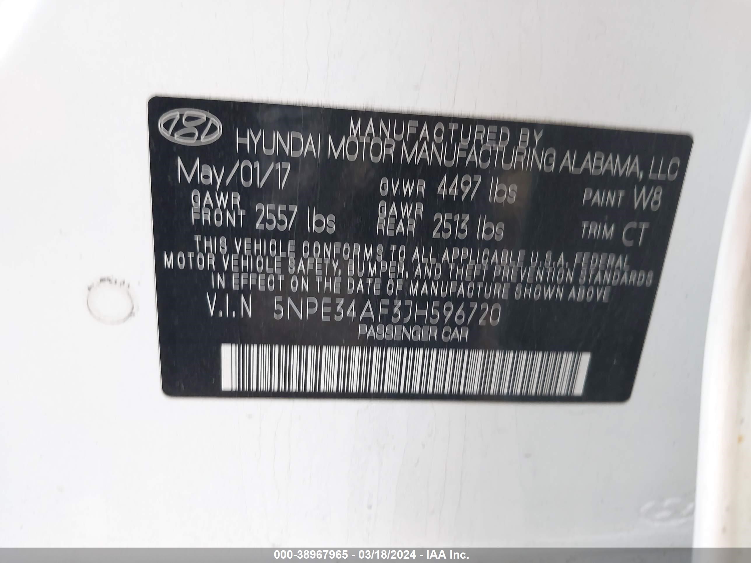 Photo 8 VIN: 5NPE34AF3JH596720 - HYUNDAI SONATA 