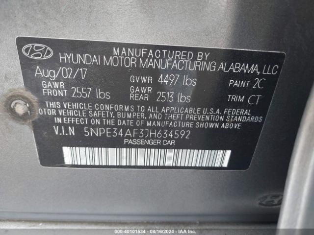 Photo 8 VIN: 5NPE34AF3JH634592 - HYUNDAI SONATA 